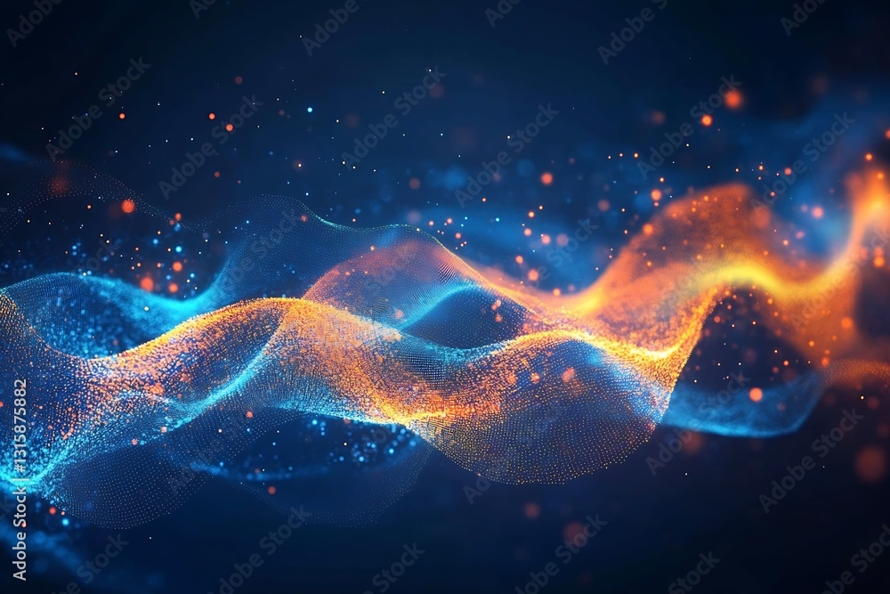 Aufkleber multi-dimensional abstract waves in glowing blue and orange shades forming a stunning visual experie
