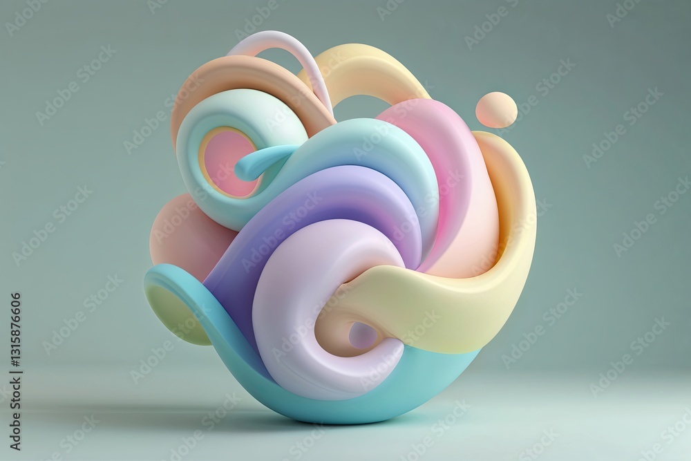 Poster whimsical three-dimensional abstract design in pastel colors with smooth gradients