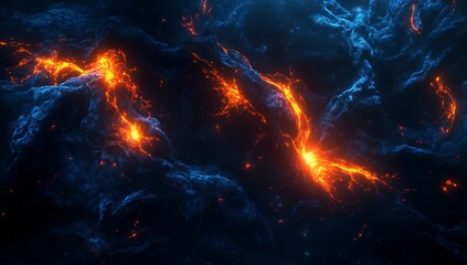 Fototapeta premium Explosive Lava-Like Energy Flowing Through Dark Rocks in a Stunning Visual Display : Generative AI