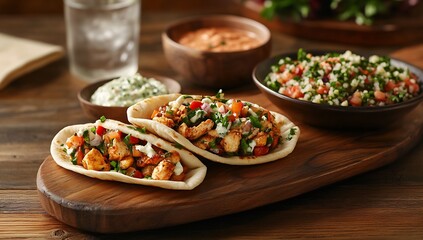 Flavorful Grilled Chicken with Fresh Toppings in a Pita Bread on a Beautiful Plate : Generative AI