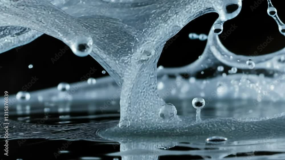 Poster Bubbles and splashes create captivating patterns in clear liquid