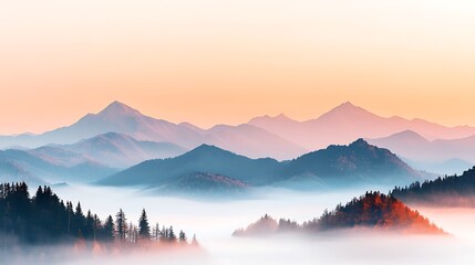Fototapeta premium Serene sunrise over misty mountains nature landscape tranquil environment scenic view