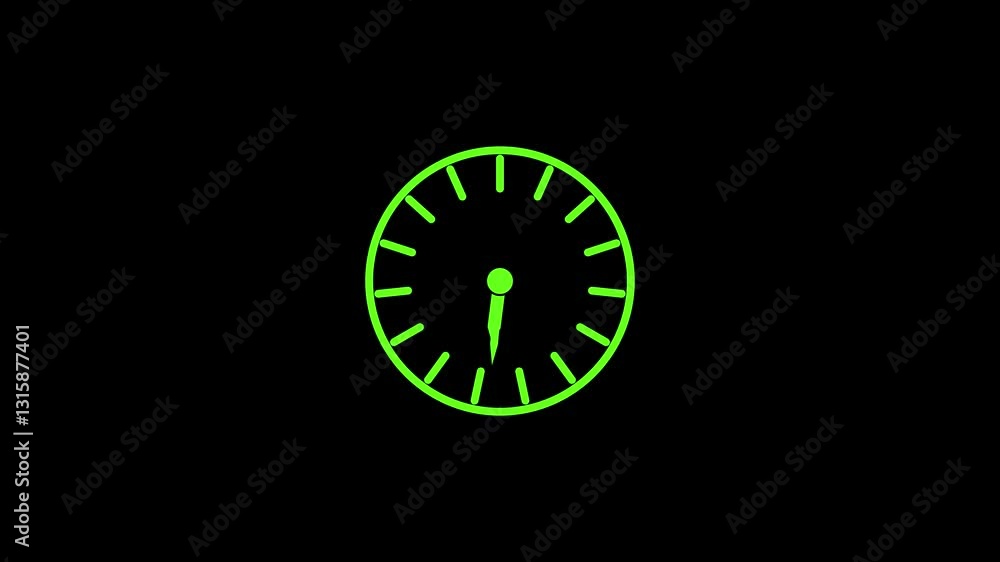 Poster clock icon animation on black background. analog clock timer circle animated.