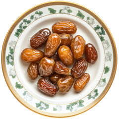 ramadan date in a plate isolated on white or transparent background