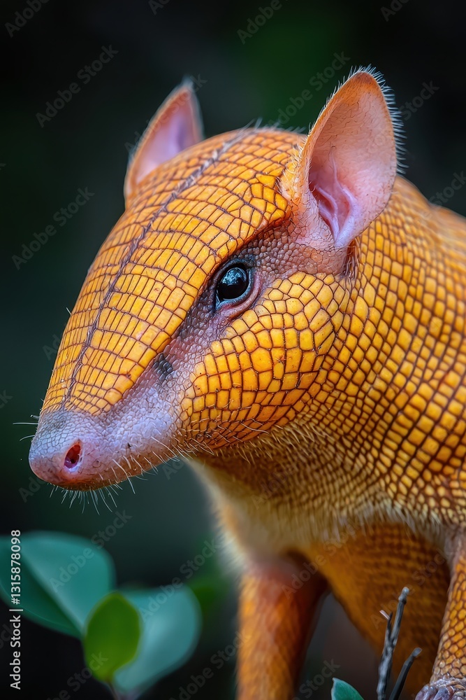 Poster close-up of armadillo with intricate shell patterns in nature