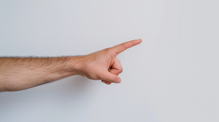 Man pointing at something on white background