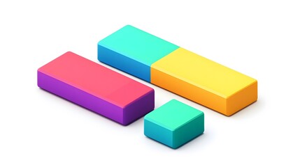 Obraz premium Abstract Colorful Blocks Composition: A vibrant 3D rendering of geometric shapes, showcasing a dynamic interplay of colors and forms against a clean white background.