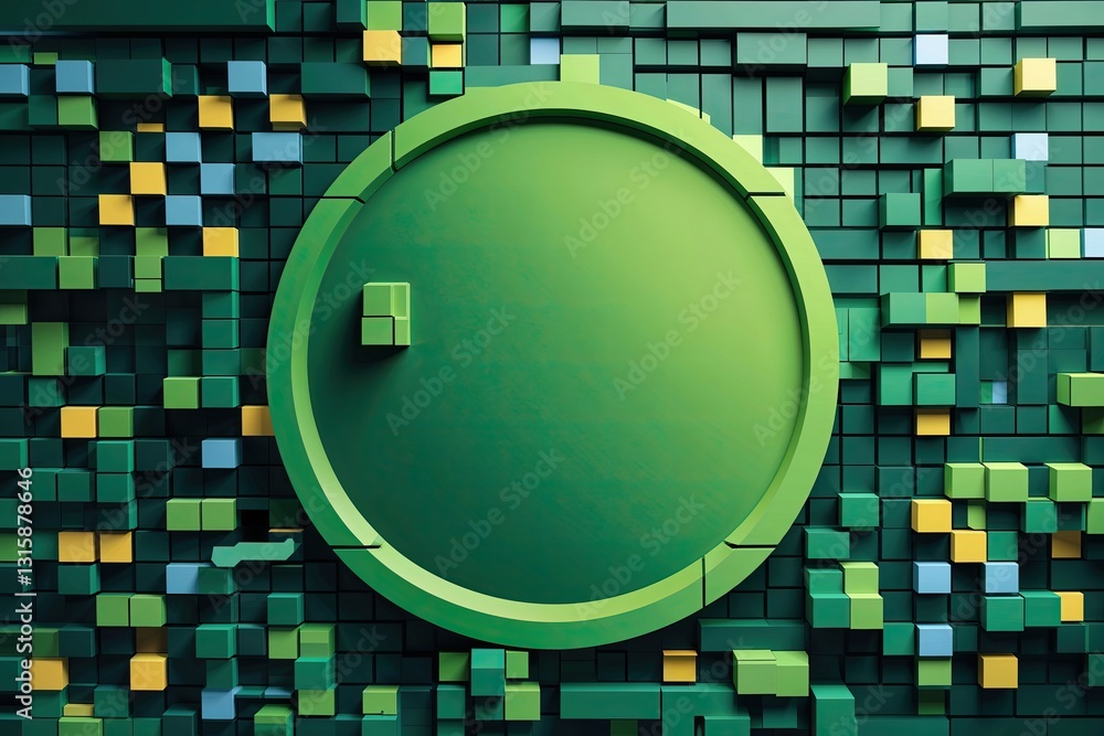 Poster abstract green circle and pixel background in modern design