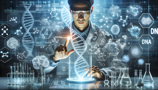 DNA A high-tech visualization of a scientist in a laboratory, interacting with a transparent digital int4.jpg