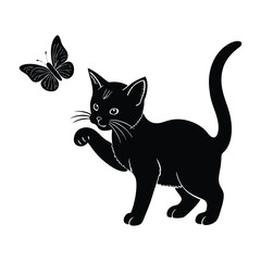 Fototapeta premium Kitten Chasing a Butterfly on Pristine White Backdrop