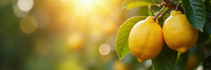 Ripe yellow lemons on a tree, close-up. Lemon orchard.
