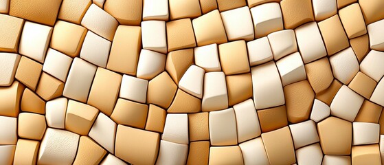 Abstract Beige and White 3D Cube Mosaic Pattern