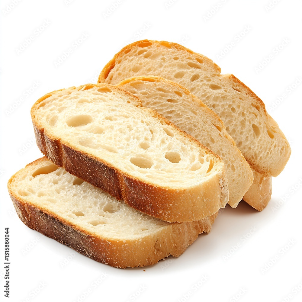 Poster artisan white bread slices stacked neatly on a clean white background : generative ai