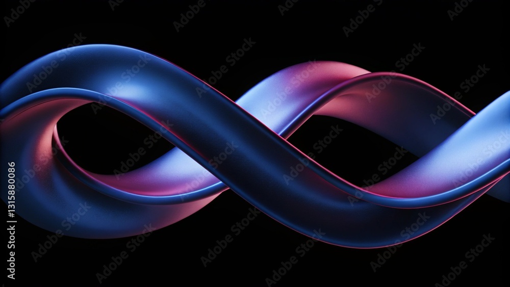 Poster vibrant abstract fluid composition with smooth lines and backlighting in blue and red colors. 3d ren