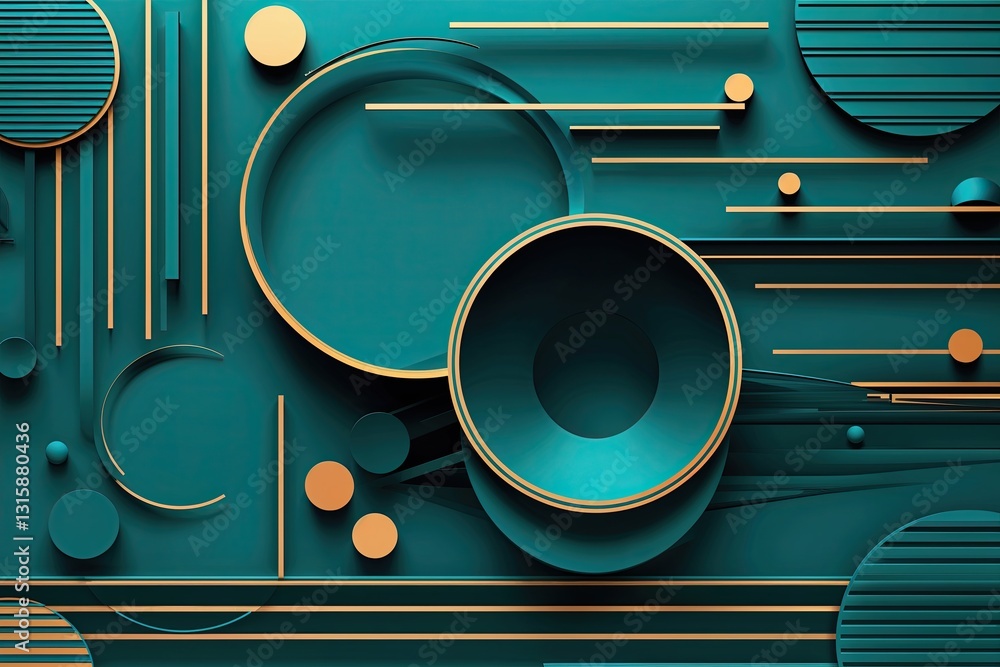 Poster teal geometric lines and circles pattern texture for modern digital background design