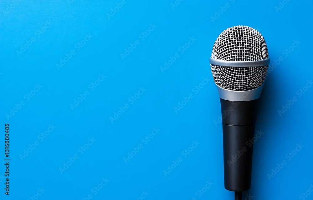 Poster sleek modern microphone positioned against a blue backdrop reflecting professional audio themes : ge