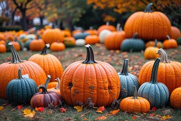 Lively Pumpkins Enhancing a Colorful Autumn Atmosphere
