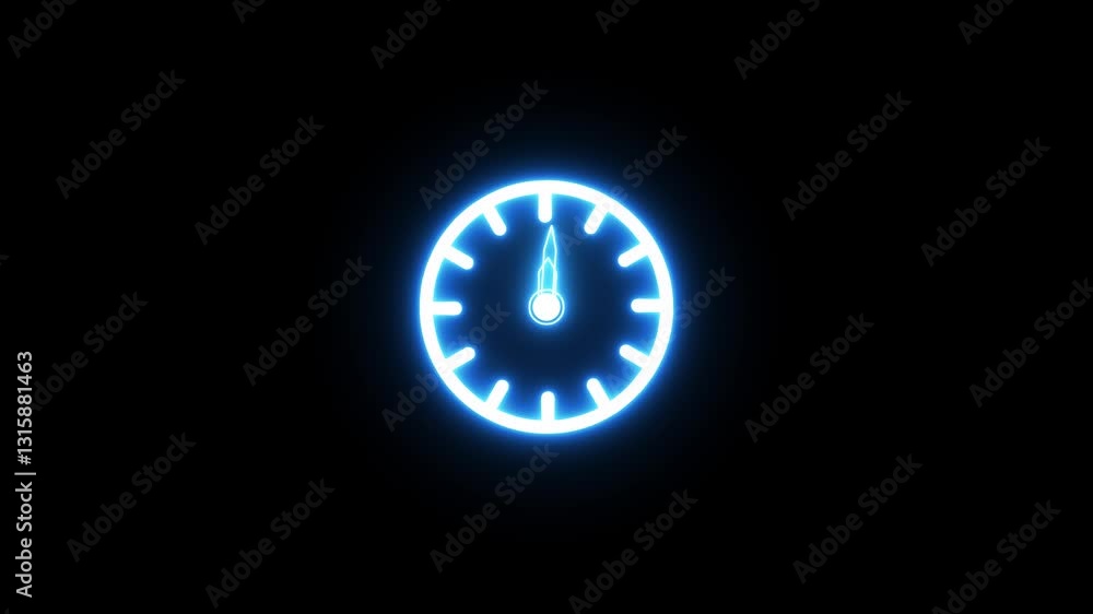 Poster glowing neon color clock animation icon watch wall clock dial analog clock timer circle animated