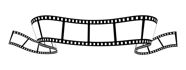 Roll of retro film strip isolated transparent background. Photographic film in retro style. Curved film strip PNG.