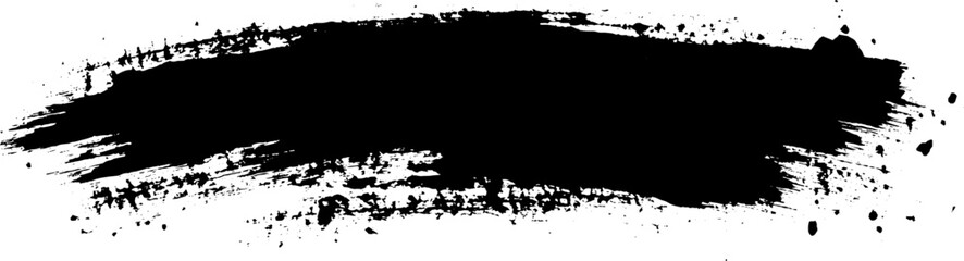 Fototapeta premium Black Brush Stroke with Splattered Textures on White Background