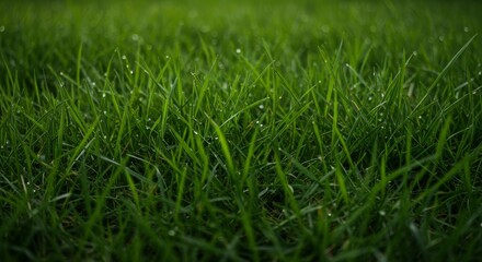 Grass texture with individual blades, vibrant green tones, and soft sunlight