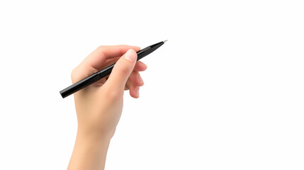 Pointing pen in the hand above white background