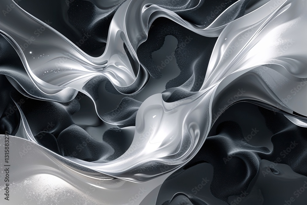 Poster dynamic bright charcoal and silver abstract space design with luminous tones and fluidity