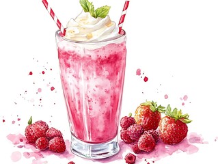 Raspberry Strawberry Smoothie Watercolor