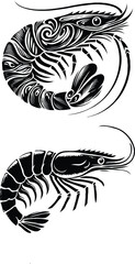 Create a shrimp fish silhouette  vector art  with white background.