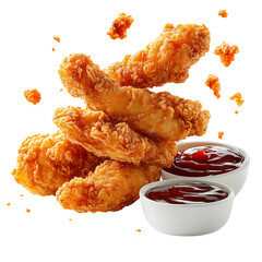 Crispy Chicken Tenders Platter with Dipping Sauces Isolated on Transparent Background