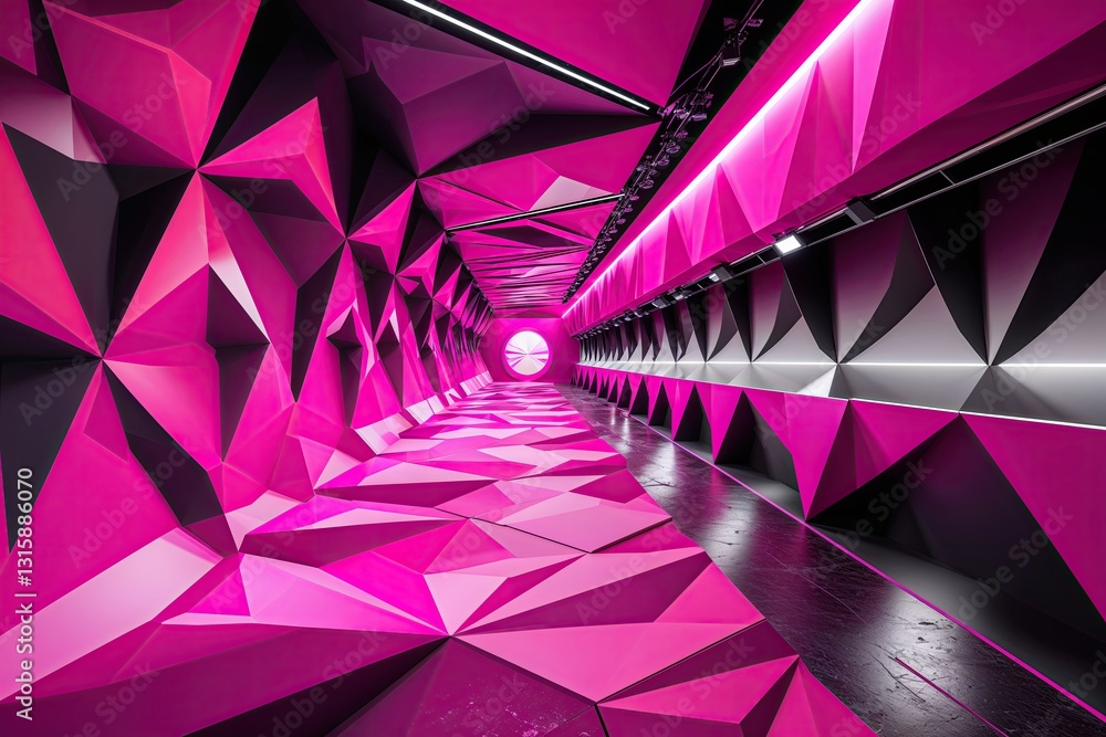 Poster dynamic fuchsia polygonal backdrop with energetic patterns and modern design