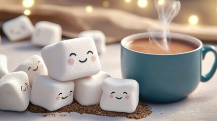 A Cozy Cup of Hot Coffee with Marshmallows Evoking Comfort and Warmth