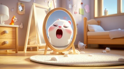 Playful Cat Sticking Its Tongue Out While Gazing at Its Reflection in Mirror