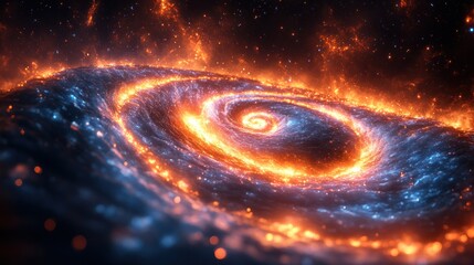 Obraz premium Fiery swirling cosmic galaxy in deep space, ideal for sci-fi projects