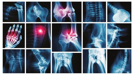Medical Imaging: A Collage of X-rays Revealing Skeletal Structures and Potential Injuries