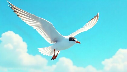 Obraz premium Majestic Seagull Soaring Through Azure Skies: A Captivating Display of Avian Grace
