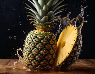 pineapple with water splash