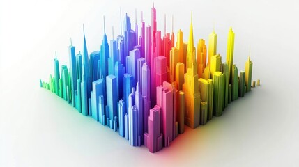 Vibrant Rainbow Cityscape: A 3D Render of a Colorful Metropolis