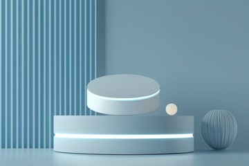 Branding space enhanced by glowing accents on a sleek 3D podium.