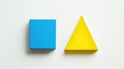 A blue rectangle and a yellow triangle