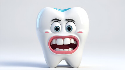 Cartoon 3D animated character of a cracked tooth holding its cheek and wincing in pain isolated on a plain white background  Concept of dental problems toothache and oral healthcare issues