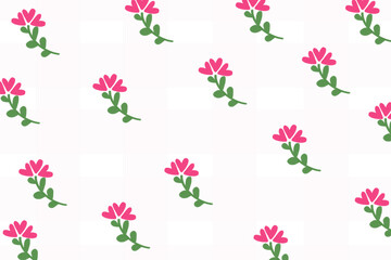 Seamless pattern of pink heart and green leaves background 