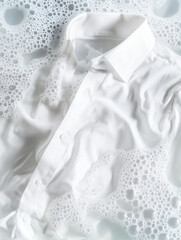 White Shirt Immersed in Soapy Water for Washing and Cleaning