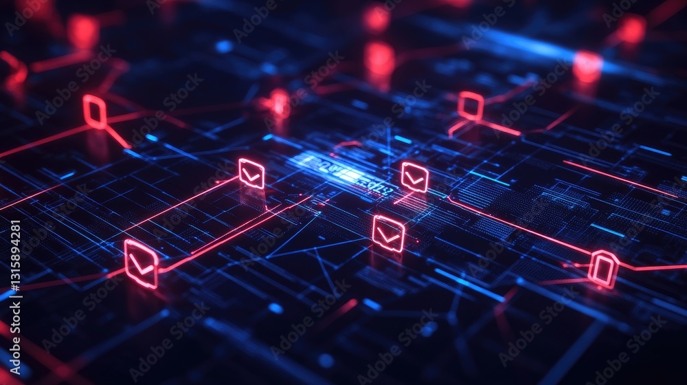 Poster ai-driven cybersecurity shield blocking cyber threats in a glowing digital grid.