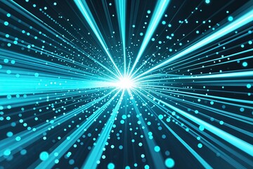 Fototapeta premium Bright Cyan Luminous Halftone Background with Energizing Lines and Subtle Dots