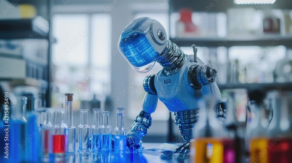Poster ai-driven robotic researcher conducting independent experiments in a futuristic lab.