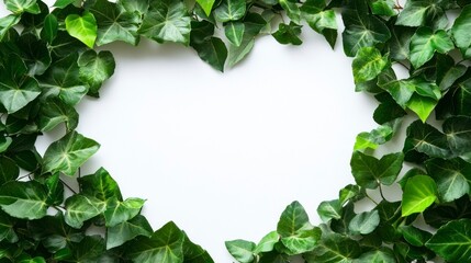 Ivy Frame Forming Heart Shape on White Background with Copy Space