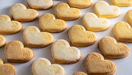 Obraz premium An assortment of heart-shaped homemade cookies arranged at home background