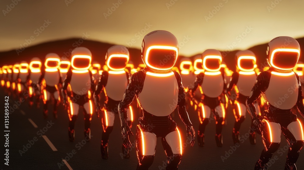 Poster ai-driven robotic swarm collectively making independent operational choices.