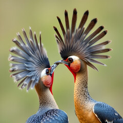 Displaying courtship behavior with raised hackle feathers, displaying, courtship